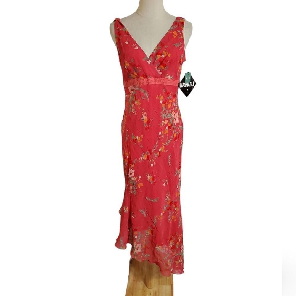 DBY Deep Coral Orange Floral Assymetrical Dress NWT